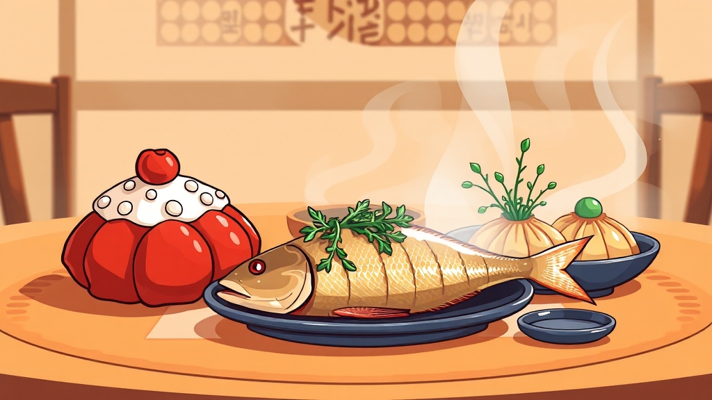 북한 음식과 함께 (cartoon 스타일)