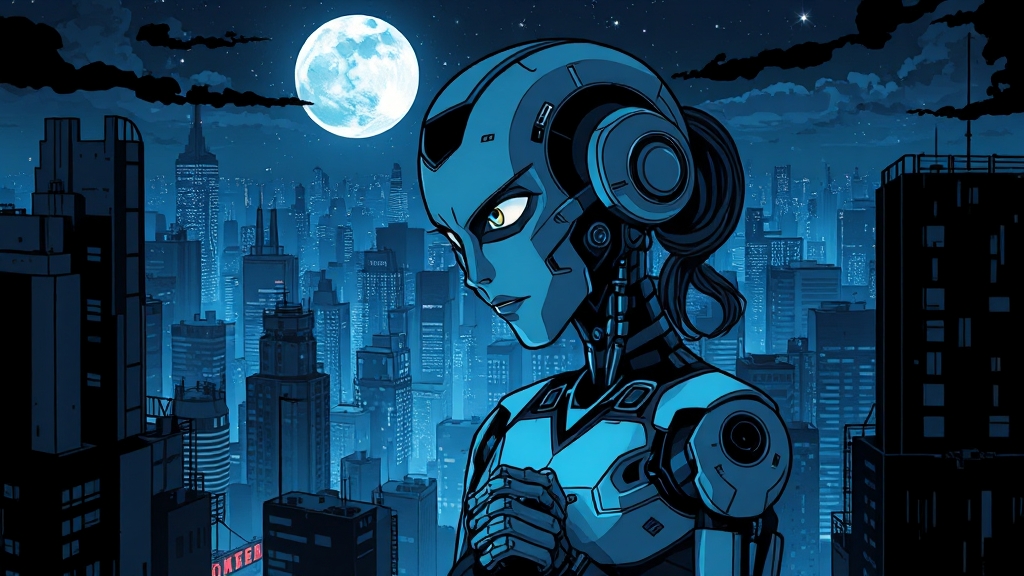 주요 등장인물: 로봇과 인간의 관계 (cartoon 스타일)